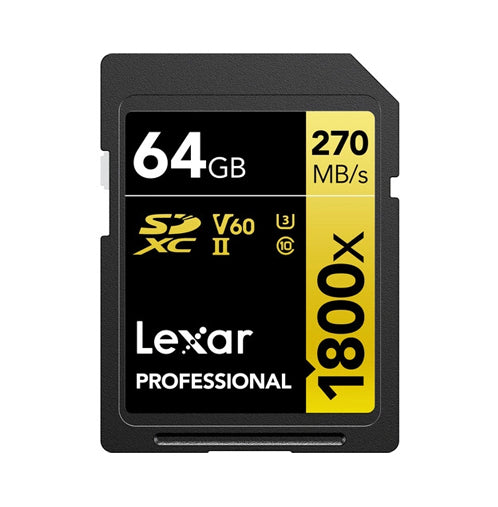 Lexar 64GB Professional 1800x UHS-II SDXC Memory Card (GOLD Series)