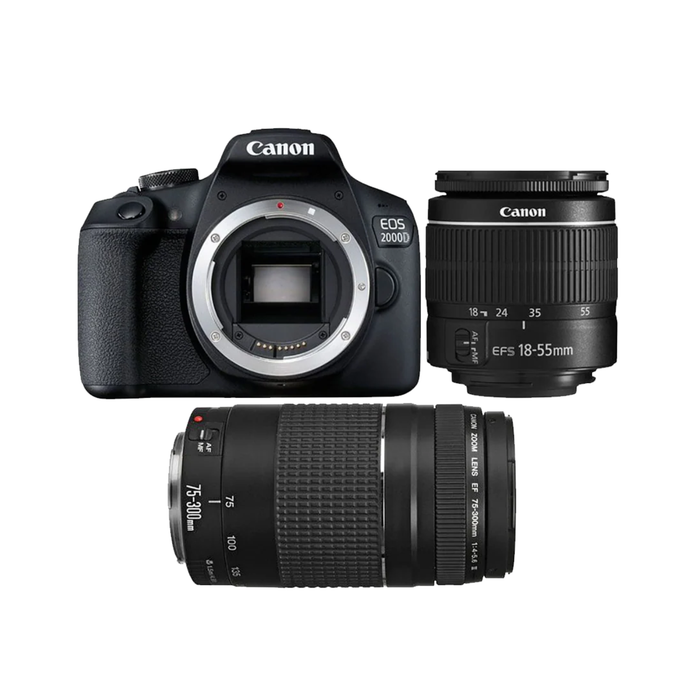 Canon EOS 2000D DSLR with EF-S 18-55mm III DC & EF 75-300mm f/4-5.6 III Lens