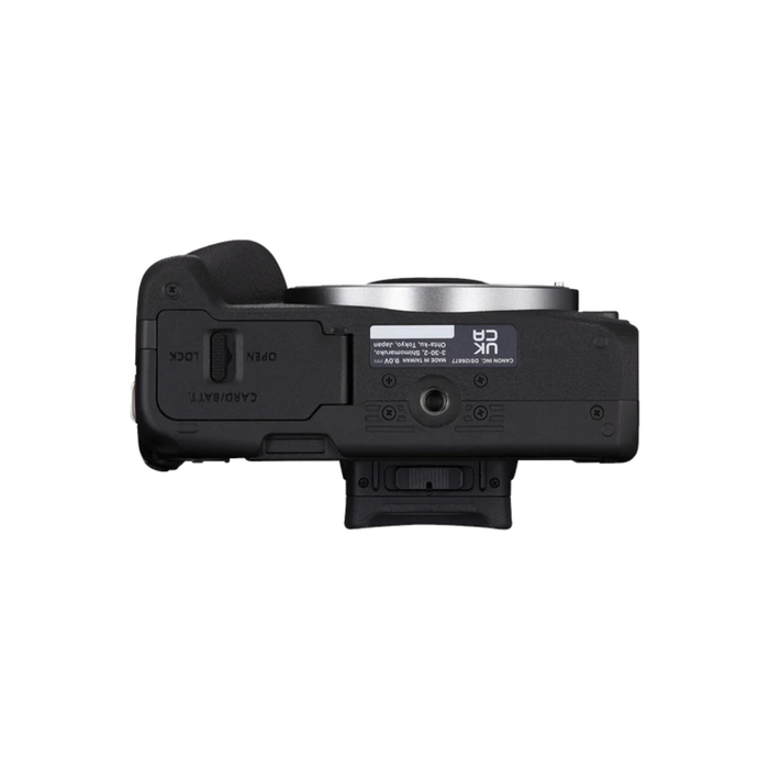 Compact Canon EOS R50 bottom view for vlogging and travel photography