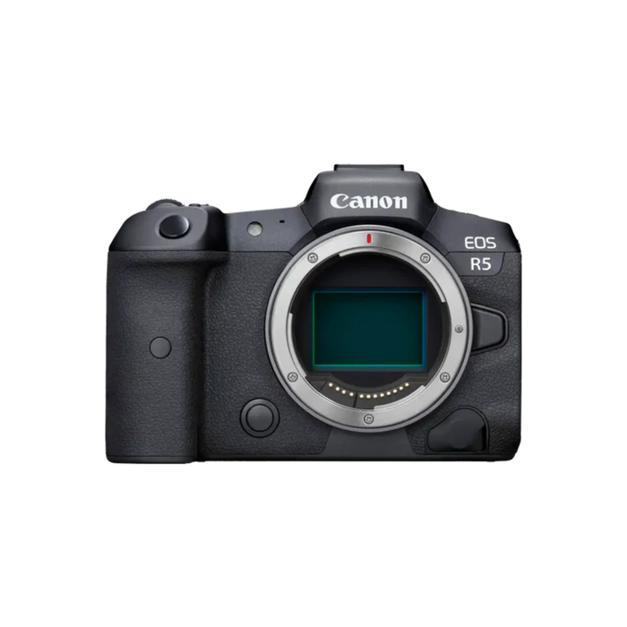 Canon EOS R5 Mirrorless Camera Body front view with RF mount and professional design