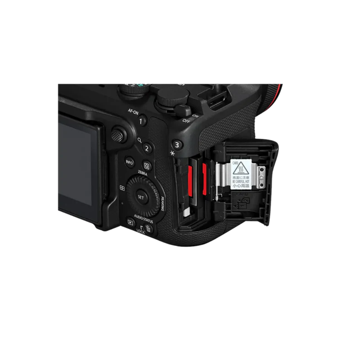 Close-up of Canon EOS R6 V camera body and controls