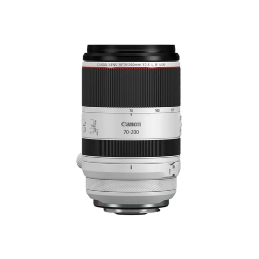 Close-up of Canon RF 70-200mm f/2.8L IS USM Lens showing compact zoom.