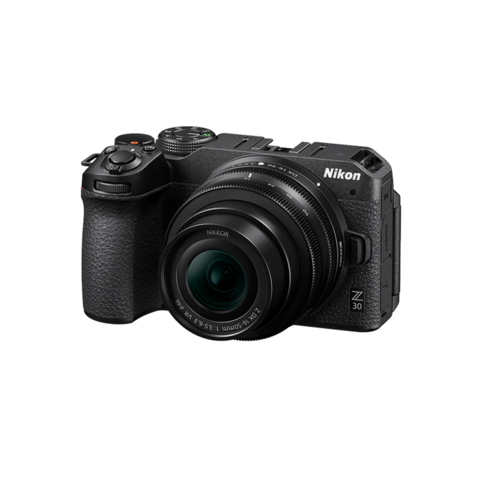 Nikon Z30 mirrorless vlogging camera with 16-50mm f3.5-6.3 lens side 