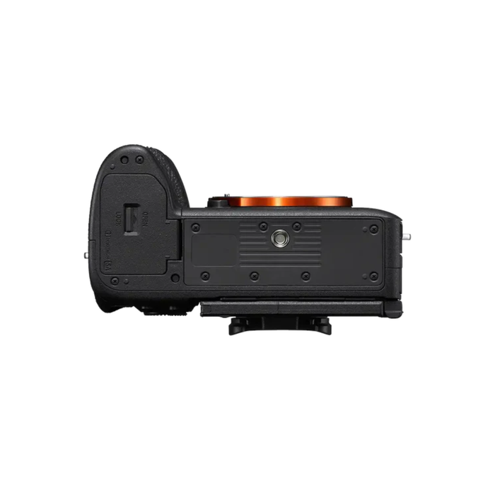 Close-up bottom of Sony A7R VI camera controls and body design