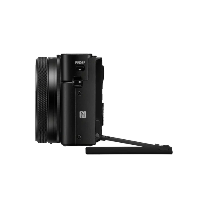 Sony Cyber-shot DSC-RX100 VII premium compact camera for content creation,vlogging and travel videos. Side facing view